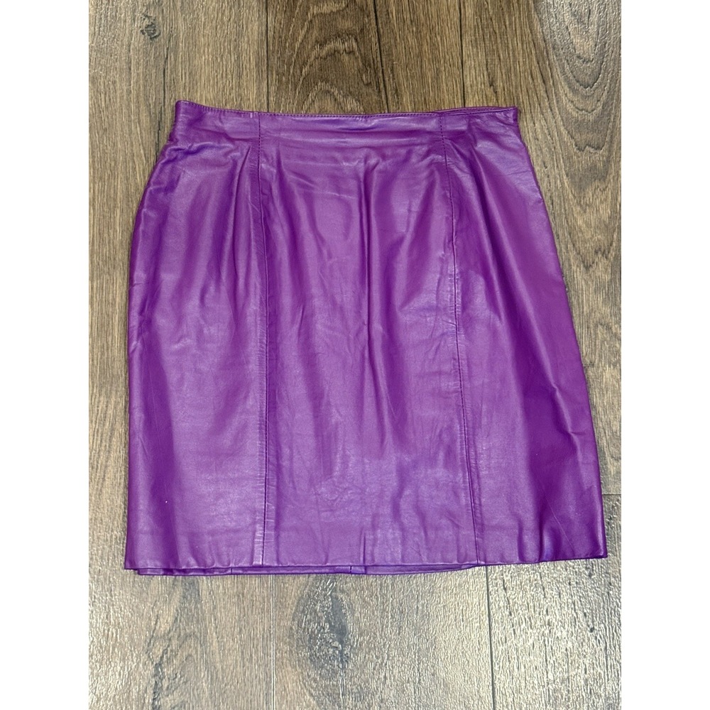 Vintage 80s Chia Purple Leather Mini Skirt High Waisted Sz 10‎